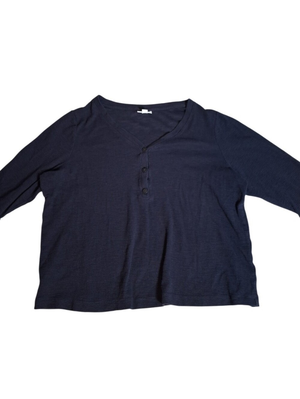 J Jill Henley Top Blue 3/4 Sleeve 100% Cotton Women Size 2X Cozy